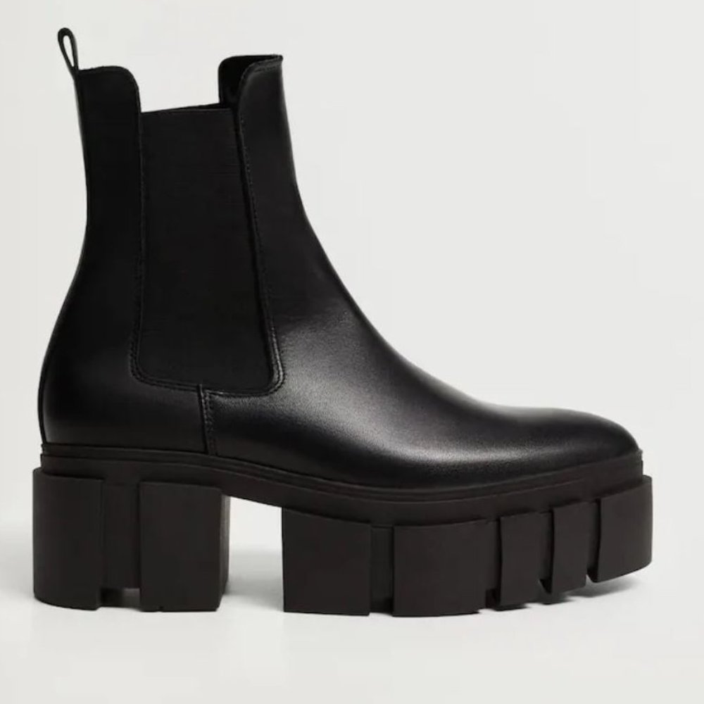 NEW MANGO Lug Sole Platform Track Sole Ankle Boots Leather Sz. 41 EU / 9.5 US